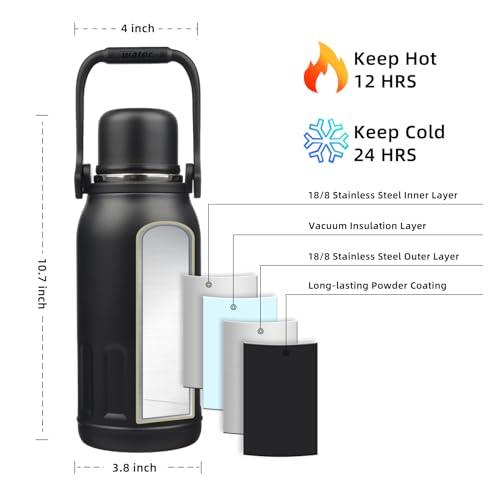 BJPKPK Stainless Steel Insulated Bottle with Handle & Strap, 40oz | Leak-proof vacuum insulation keeps drinks cold/hot for hours. BPA-free, dishwasher safe. Includes handle & strap. Black. - color: Black, size: 40 Ounces