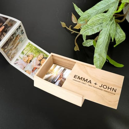 Koyal Wholesale Custom Engraved Minimal Couple Names Wedding Keepsake Box, 4 x 6 -inch, Custom Date, Natural Wood Keepsake Box with Lid, Gift for Him & Her Photo Album Memory Gift Box - color: Minimal Couple Names