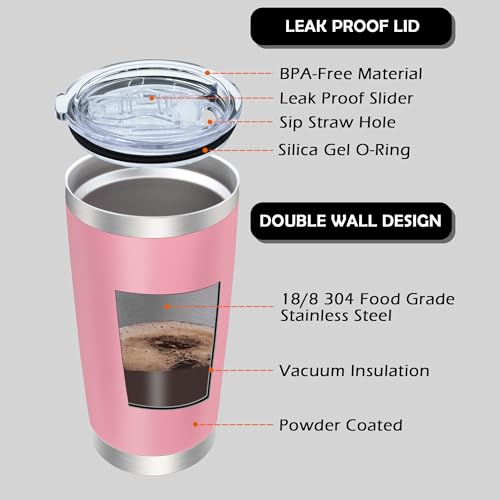 20oz Tumbler with Lid Stainless Steel Tumblers Insulated Mug Pink 12P - color: Pink
