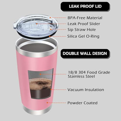 20oz Tumbler with Lid Stainless Steel Tumblers Insulated Mug Pink 12P - color: Pink