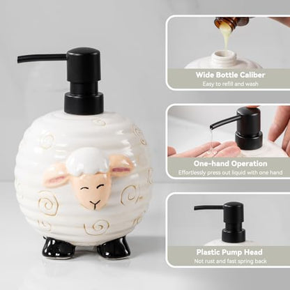 Sheep Bathroom Accessories 2 Piece Set Ceramic Soap Dispenser and Toothbrush Holder for Modern Bathroom Decor, Bathroom Accessory Set