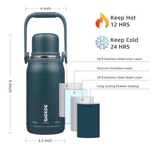 BJPKPK Stainless Steel Insulated Bottle with Handle & Strap, 27oz | Leak-proof vacuum insulation keeps drinks cold/hot for hours. BPA-free, dishwasher safe. Includes handle & strap. Navy Blue. - color: Navy Blue, size: 27 Ounces