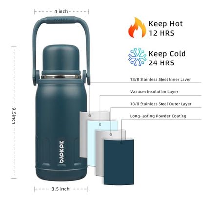 BJPKPK Stainless Steel Insulated Bottle with Handle & Strap, 27oz | Leak-proof vacuum insulation keeps drinks cold/hot for hours. BPA-free, dishwasher safe. Includes handle & strap. Navy Blue. - color: Navy Blue, size: 27 Ounces