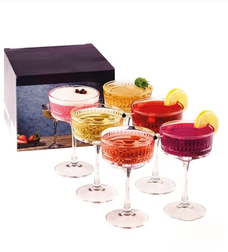 Vintage Coupe Glasses Set of 4, Champagne, Cocktail, Martini, Wine Glasses, Long Stem Glassware, (8.8oz/260ml) (6 Pack) - style: 6 Pack