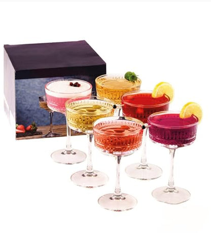 Vintage Coupe Glasses Set of 4, Champagne, Cocktail, Martini, Wine Glasses, Long Stem Glassware, (8.8oz/260ml) (6 Pack) - style: 6 Pack