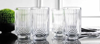 Glaver's Drinking Glasses Set of 8. 17oz Vintage Drinking Cups. Ripple Cocktail Glasses, Ribbed Drinking Highball Glass Cups. Arch Designed Art Deco Glassware for Water Juice Coffee. Package may Vary - style: Clear S/8 17oz