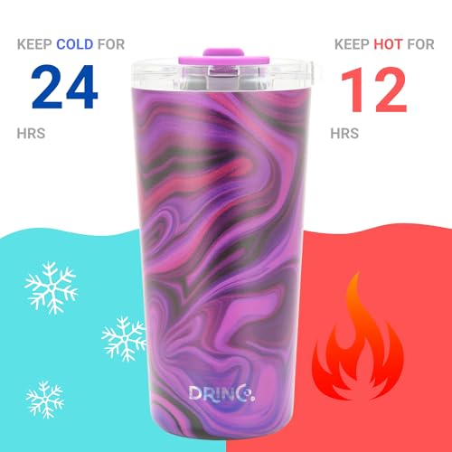 Drinco - 20 oz Stainless Steel Tumbler | Double Walled Vacuum Insulated Mug With Lid, 2 Straws, For Hot & Cold Drinks (20oz Purple Swirl) - color: 20oz Purple Swirl