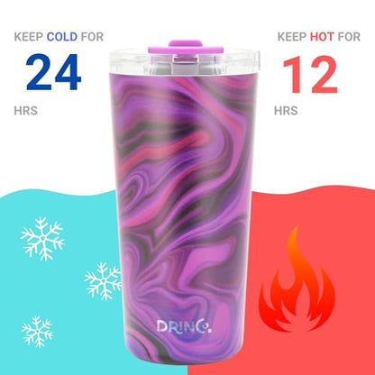 Drinco - 20 oz Stainless Steel Tumbler | Double Walled Vacuum Insulated Mug With Lid, 2 Straws, For Hot & Cold Drinks (20oz Purple Swirl) - color: 20oz Purple Swirl