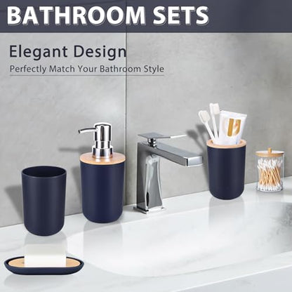 Bathroom Accessories Set 5Piece Navy Blue Bathroom Sets, Toothbrush Holder, Toothbrush Cup, Lotion Soap Dispenser, Soap Dish and Qtip Holder Bathroom Decor - style: Navy Blue