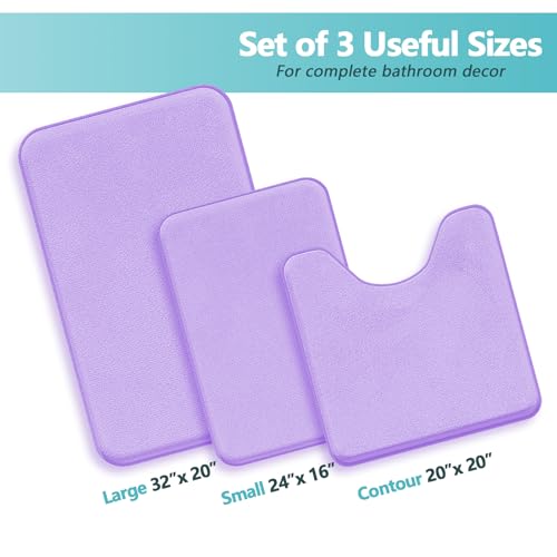RUN HELIX Bathroom Rugs Sets 3 Piece, Soft Absorbent Memory Foam Bath Mats Set, Dry Fast Bath Mat, Machine Washable Bath Rug Set for Bathroom （Lilac） - color: Lilac