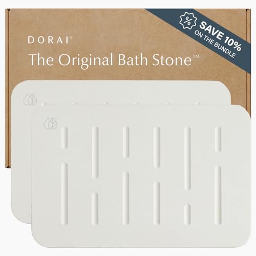 Dorai Home Stone Bath Mat Set - Premium Diatomaceous Earth Bath Floor Mats with Non-Slip Base, Fast-Drying Modern Shower Mat for Bathroom | Rain Sandstone, 2 Pack - 23.6"x15.4" - color: Rain Sandstone, size: 2 Pack
