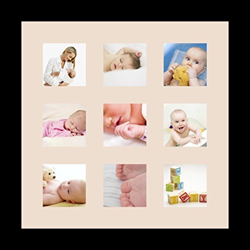 ArtToFrames Collage Photo Frame Single Mat with 9-3x3 Openings with Satin Black Frame and Alabaster mat. - color: 9 - 3x3 - (2146), size: Alabaster