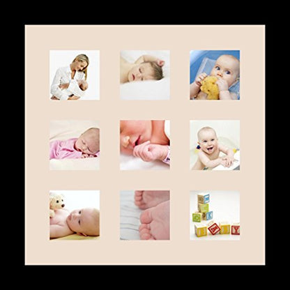ArtToFrames Collage Photo Frame Single Mat with 9-3x3 Openings with Satin Black Frame and Alabaster mat. - color: 9 - 3x3 - (2146), size: Alabaster