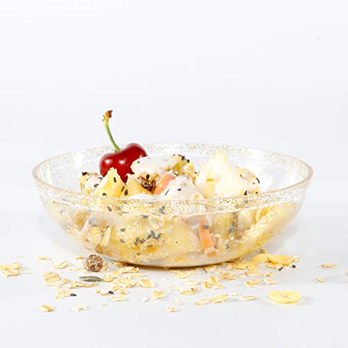 bUCLA 50Pack Gold Glitter Plastic Bowls - 10oz Disposable Crystal Salsa/Dessert Bowls for Wedding & Party - color: Gold Glitter, size: 10oz