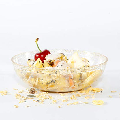 bUCLA 50Pack Gold Glitter Plastic Bowls - 10oz Disposable Crystal Salsa/Dessert Bowls for Wedding & Party - color: Gold Glitter, size: 10oz