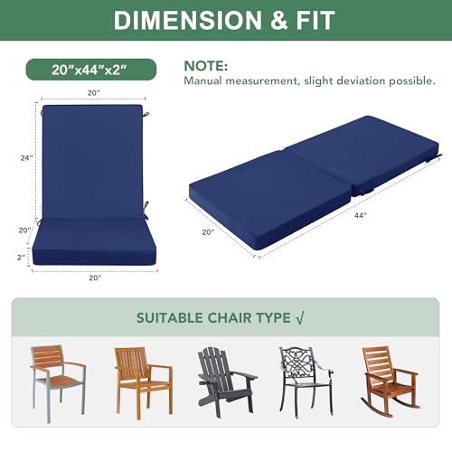 Summsun High Back Patio Chair Cushions 20 x 20 Inch, Navy, Set of 4 | High-Resilience Foam, Non-Slip Bottom, Water Resistant, Removable Cover, Hidden Zipper, Fit for Garden, Lawn, Patio Furniture - color: Navy