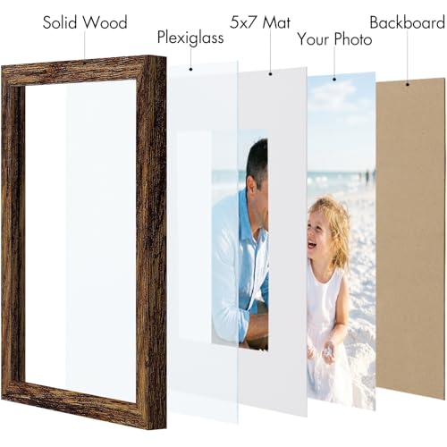 Vittanly Solid Wood 8x10 Picture Frames Set of 4, Dark Brown | 5x7 Picture Frame with Mat, Gallery Wall Frame Set, 8 x 10 Frame for Wall & Tabletop Display, Family, Pet, Christmas - color: Dark Brown, size: 8x10