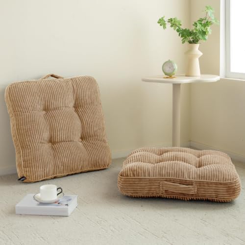 HIGOGOGO Floor Pillow Cushion for Adults, Meditation Cushion Pillow, Large Square Floor Sitting, Tufted Corduroy Cover, for Tatami Living Room or Yoga, 2Pack, Coffee