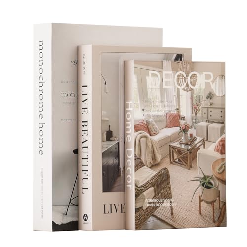 Aesthetic Decorative Books,Set of 3 Stylish Fake Books Storage Box | Modern Faux Books for Decoration,Decor Books Set for Coffee Tables, Bookshelves, or Mantles,As Photo&Small Item Organizations - color: Zf002