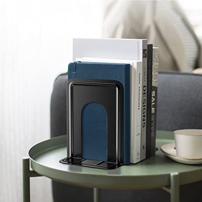 MaxGear Matte Painted Book Ends, Heavy Duty and Sturdy Bookends for Shelves | Office Non-Skid Metal Book End Stopper for Books/CDs/DVDs, 6 x 4.6 x 6 in, Black, 2 Pairs/4 Pieces, Large - size: Large - 2 Pairs