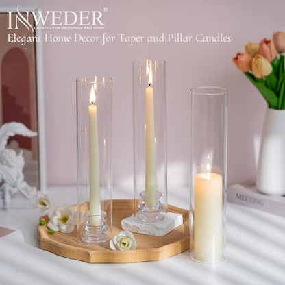 Hurricane Glass Candle Holders: 12" Tall Cylinder Cover Set of 6 | for 0.87" Taper, Windproof Chimney Cover, Clear Candlestick Holder for Wedding Table Centerpiece, Party, Birthday, Christmas - size: 12" H - 6 Pcs