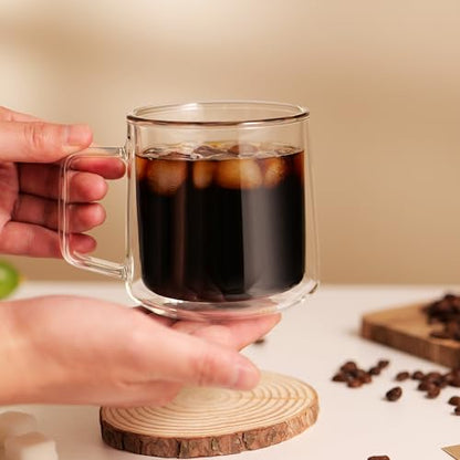 CNGLASS 15oz Double Walled Glass Coffee Mugs,Large Insulated Glass Mugs with Handle,Clear Coffee Cups for Espresso,Latte,Cappuccino,Tea,Set of 2 - color: 15oz(2-pack)
