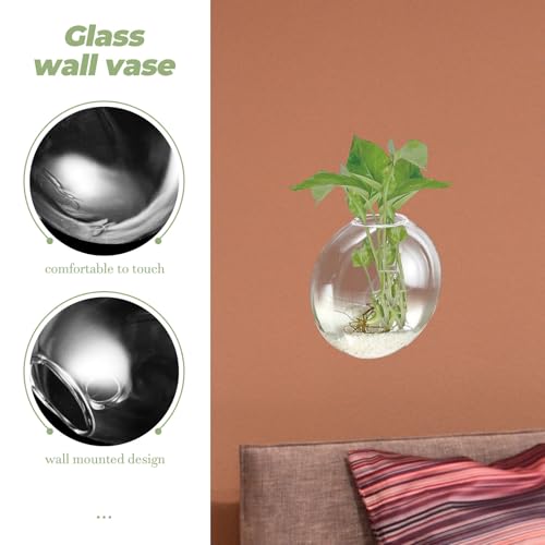 Wall Hanging Hydroponic Glass Vase for Plants, Flat Glass Terrarium Planter, Balcony and Home Décor, 1pcs Set