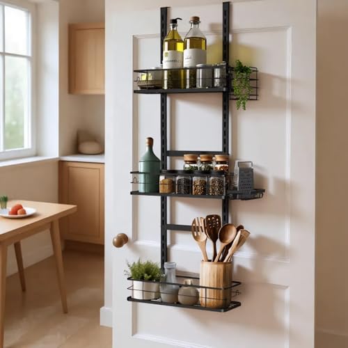 Over The Door Shower Caddy, 304 Stainless Steel Organizer, Black | Hanging Bathroom, Pantry & Kitchen Storage Rack. No Drilling With 3 Adjustable Shelves, 14 Hooks
