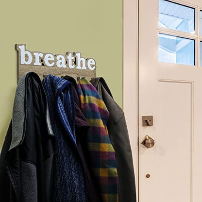 EXCELLO GLOBAL PRODUCTS Rustic Breathe Wall Mounted Hanging Entryway Organizer with 4 Hooks. 17" x 7" Use as hat Organizer, Key Holder, Glove Holder. Perfect for Entryway, Kitchen, Bathroom, Hallway - style: BREATHE