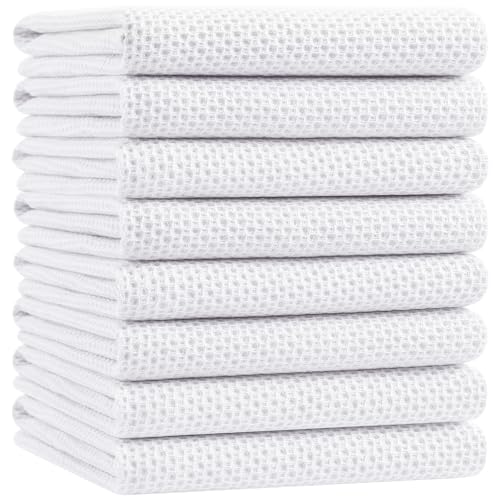 Homaxy 100% Cotton Oversized Waffle Weave Kitchen Towels 8-Pack, White | 20 x 28 Inches, Ultra Soft Absorbent Dish Towels, Quick Drying Large Cleaning Towels - color: White, size: 20 X 28 - 8 Pack