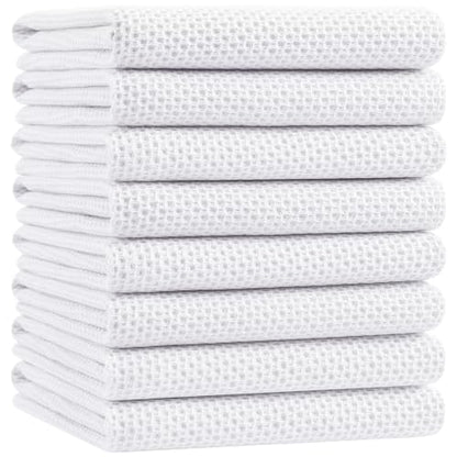 Homaxy 100% Cotton Oversized Waffle Weave Kitchen Towels 8-Pack, White | 20 x 28 Inches, Ultra Soft Absorbent Dish Towels, Quick Drying Large Cleaning Towels - color: White, size: 20 X 28 - 8 Pack