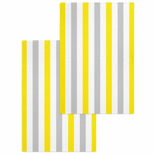 Kitchen Towels Set Yellow Grey Stripes Waffle Weave Dish Towels 2 Pack Lines Striped Absorbent Quick Drying Hand Tea Towels for Kitchen Bathroom Cleaning Dish Cloths Gift 16x24 Inch - color: Gray Yellow, size: 15.7"x23.6"