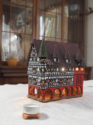 Ceramic Art Tealight Candle Holder Room Decoration Handcrafted Collectible Miniature Aroma Light House Town Hall in Fulda, Germany C330