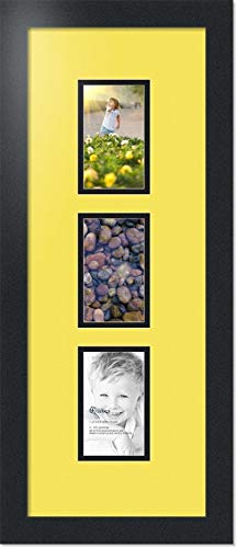 ArtToFrames Collage Photo Frame Double Mat with 3 - 3x5 Openings and Satin Black Frame - color: Canary, size: 3 - 3x5