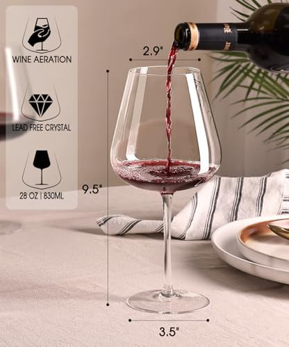 OJA Wine Glasses Set, Crystal Large Red Wine Glass Set of 4, 28 oz | Hand Blown, Clearer, Lighter for Tasting, Unique Gifts for Anniversary, Birthday, Wedding, Father's Day - style: Set of 4-28oz