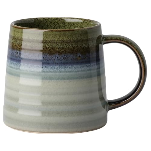 Ceramic Coffee Mugs, 16oz Large Pottery Tea Cup Mug with Handle, Wide Bottom, Transmutation Glaze Craft, Dishwasher & Microwave Safe for Home and Office (Green) - color: Green