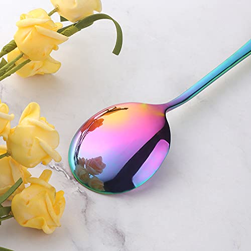 Buyer Star Round Stainless Steel Bouillon Spoons Soup Spoons, Stainless Steel Large Round Spoons, Deep Bowl Spoon Set for Soup Grain Dessert Milk, Dishwasher Safe (4 pcs Rainbow), C278D - size: 4 pcs Rainbow