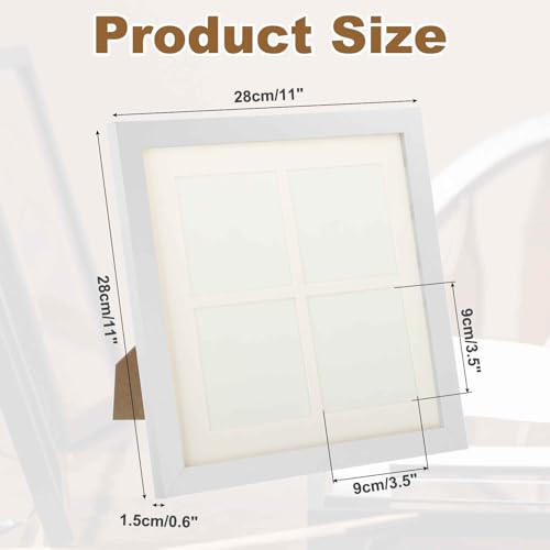 MECCANIXITY 11x11 Collage Picture Frame, Displays 4Pcs 3.5x3.5 Pictures with Mat, Solid Oak Wood Clear Acrylic Sheet Wall Mounting and Tabletop Display, White, 1Pcs - color: White