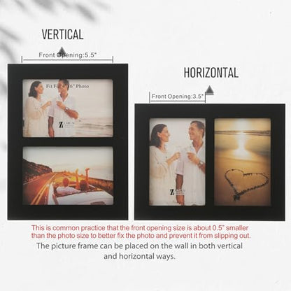 4x6 2-Opening Collage Frame Black Wood | Two 4x6 openings, shatter-resistant glass, tabletop & wall mount - size: 4x6 - 2 Opening