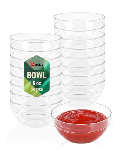 bUCLA 50 Pack Plastic Prep Bowl Sets, 6oz Clear Small Pinch Bowls | Small Bowls for Salt, Spices, Chopped Ingredients, Dipping Sauces, Ice Cream Toppings, Pudding - color: Clear, size: 6oz