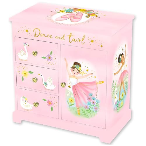 Giggle & Honey® Ballerina Musical Jewelry Box for Girls | Ballerina Toys for Girls Age 4-6 Kids Jewelry Box with Drawers, Toddler Jewelry Box for Little Girls - style: Twirling Ballerina