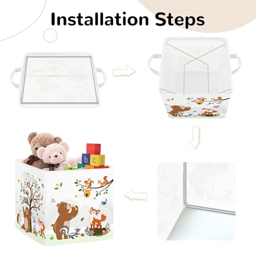 Clastyle 11.8" Animal Storage Basket Set of 3 for Kid Toy Clothes Bin | Collapsible Fabric Book Bin, Metal Frame Bottom Board, Cube Organizer, Closet Nursery Pantry Shelf Bedroom, Woodland Bear - color: Bear Giraffe