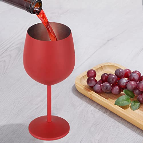 Lifecapido Stainless Steel Wine Glasses Set of 4, 18oz Stainless Steel Wine Goblets, Stemmed Metal Wine Glasses with Cup Brush for Party Office Wedding Anniversary, Great for Red White Wine (Red) - color: Red
