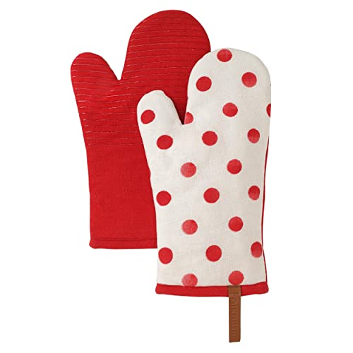 Folkulture Oven Gloves, Oven Mitts with Hanging Loop - Set of 2 (12"x5.5") | Cute, Polka Red, 100% Cotton, Silicone, Heat Resistant, Cooking Gifts for Women, BBQ, Baking, Kitchen Décor - color: Polka Red
