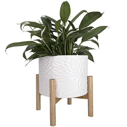 LA JOLIE MUSE Ceramic Planter for Plant, 8 Inch Indoor Planter with Stand | Decorative Planter Pot with Drainage Hole for Indoor Plants & Flowers, Living Room, Bedroom, Home Decor & Office, White - color: White, size: 8 Inch