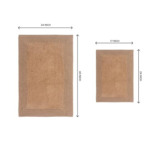 Home Weavers Luxury Collection 100% Cotton Reversible Bathroom Rugs Set, Washable Rug, Soft Cotton Extra Soft and Absorbent Bath Rug, Kitchen Mat, 2 Piece Set(S+L), Linen - color: Linen, size: 2 Piece Set(S+L)