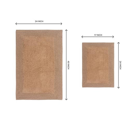 Home Weavers Luxury Collection 100% Cotton Reversible Bathroom Rugs Set, Washable Rug, Soft Cotton Extra Soft and Absorbent Bath Rug, Kitchen Mat, 2 Piece Set(S+L), Linen - color: Linen, size: 2 Piece Set(S+L)