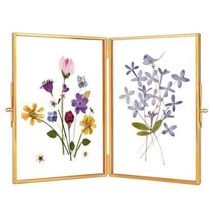 REDHUGO Glass Pressed Flower Frame Handmade, Rectangle, Gold, 4×6 Inches | Hinged Double Press Flower Frame, Tabletop Brass Photo Frames, Rectangle Dried Flowers Display Folding Frames for Home - color: Gold, size: 4L" x 6W"