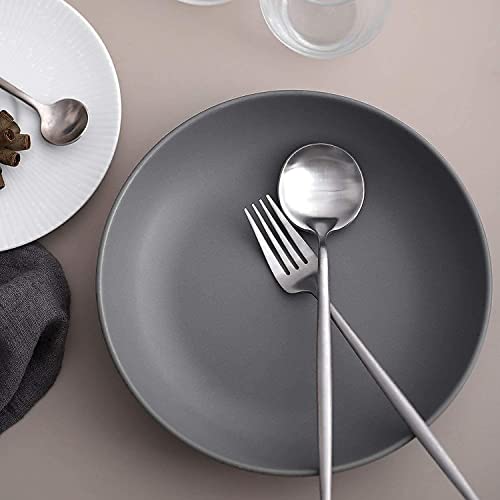 Y YHY Pasta Bowls Set of 6, Large Salad Serving Bowls, Porcelain Soup Bowls 30 Ounces, Wide and Flat, Microwave Dishwasher Safe, Matte Grey - color: Matte Gray, size: 30 oz