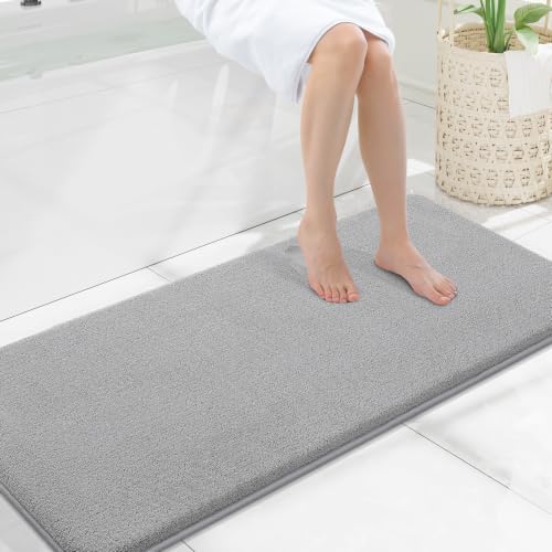 Smiry Memory Foam Bath Mat 47x20, Extra Soft Absorbent Bathroom Rugs | Grey Quick Dry, Machine Washable Bath Mats for Bathroom, Shower, Tub and Home Decor Accessories - color: Grey, size: 47'' X 20''